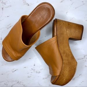 Free People Wooden Leather Platform Clogs